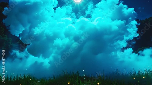 Wallpaper Mural active blues burst teal vapour blast, tissue lively tendril crossways amp park background, with radiant firefly dance indiana amp serene, cosmic aura below moonlight. Torontodigital.ca