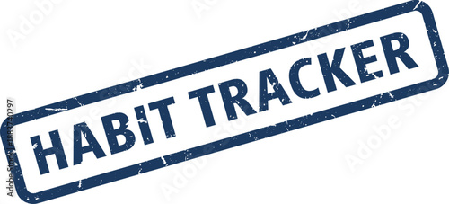 Dark Blue Distressed Habit Tracker Stamp with Rounded Corners Against a White Background