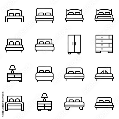 Qualityful Bedroom and bedding line icon set