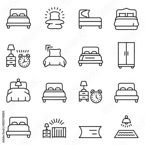 Qualityful Bedroom and bedding line icon set