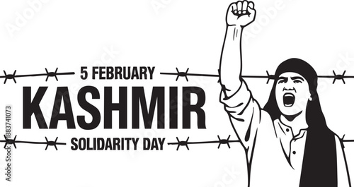 Kashmir Solidarity Day vector silhouette with raised fist barbed wire symbolizing protest freedom and human rights