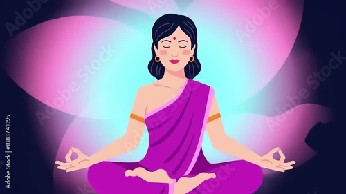 Woman Meditating in Lotus Position with Aura.