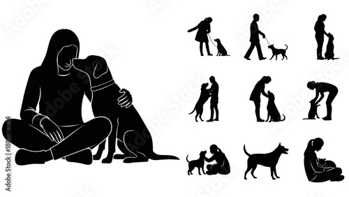 Heartwarming Silhouettes Illustrating the Deep Bond and Companionship Between Humans and Dogs in Various Lifestyle Scenes