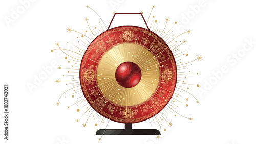 Traditional Chinese Gong with Ornate Design and Golden Accents.