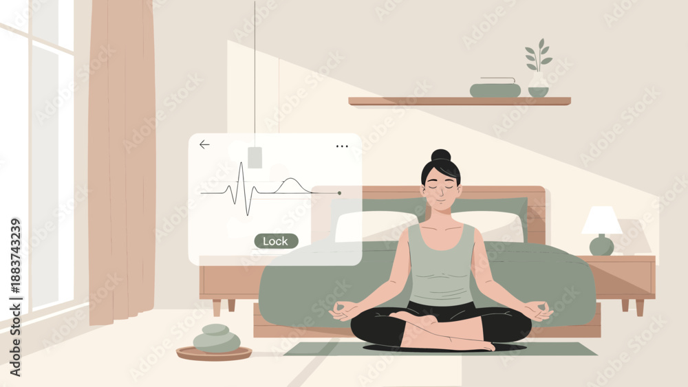 Fototapeta premium Woman Practicing Yoga in a Serene Bedroom Environment