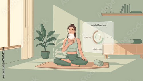 Woman practicing yoga in a serene home environment