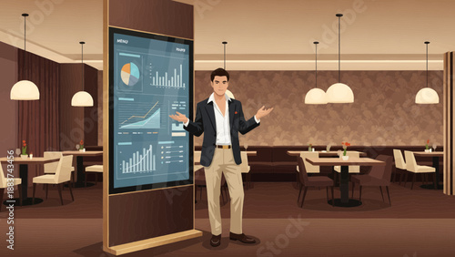 Businessman presenting data on digital screen in meeting room
