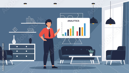 Businessman presenting data analytics in modern living room