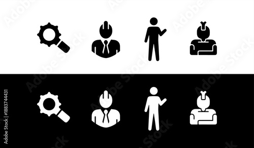 Set of business icons in black and white