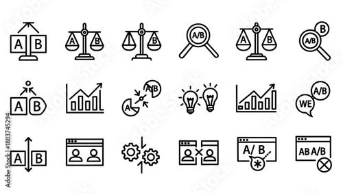 Business icons for analysis and testing.