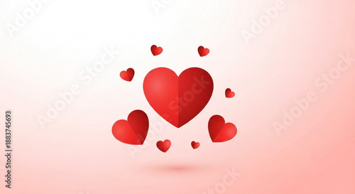 Red hearts floating on pink background love and valentine's day concept