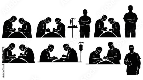 Medical surgery icons a set of illustrations showing surgeons performing operations