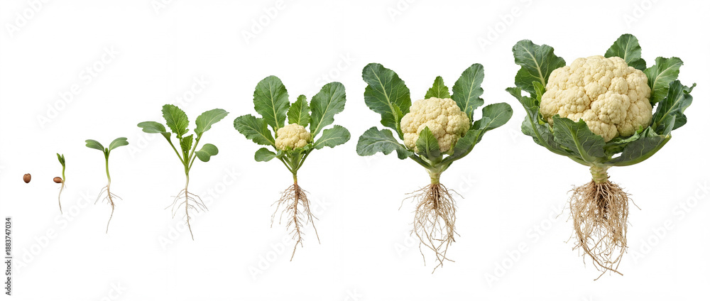 Obraz premium Cauliflower plant growth cycle Brassica oleracea botrytis