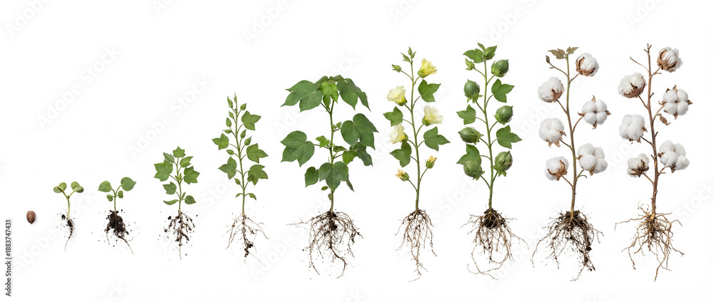 Naklejka premium Cotton plant growth cycle variant Gossypium hirsutum