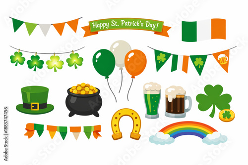 Saint Patrick Day decoration icon set