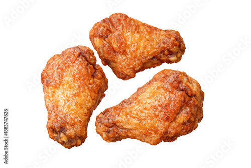 Crispy fried chicken wings drummettes, golden brown poultry appetizer, fast food meal, delicious snack