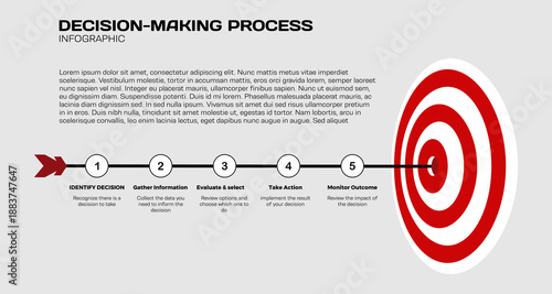 Decision-making Step infographic circle 5 steps on target illustration arrow presentation template. Vector editable eps
