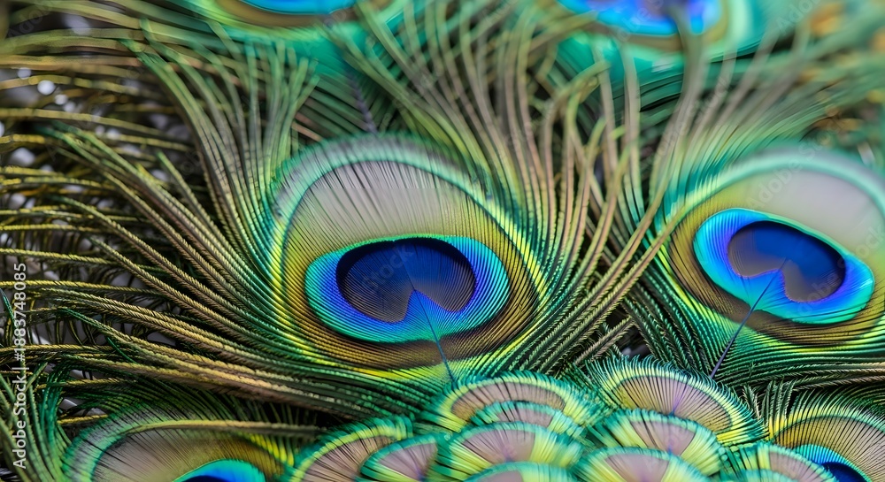 Fototapeta premium beautifull a lot of peacock feathers, made by Ai