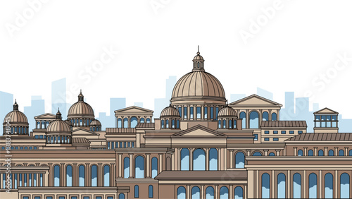 Cityscape Illustration: Government Buildings & Skyline