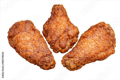 Crispy fried chicken drumettes, golden brown poultry appetizers, fresh snack food, ready to eat with transparent background