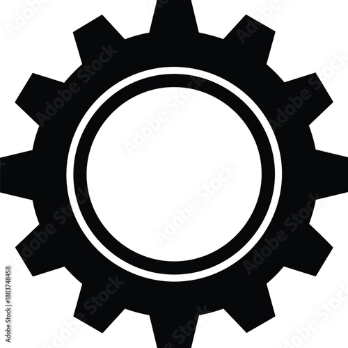 Black silhouette of a single gear wheel icon, industrial mechanical cog part for engineering technology, machinery repair, and technical maintenance concept symbol,