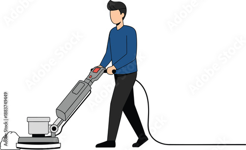 Floor cleaning illustration, janitorial work vector, maintenance task graphic, cleaning machine icon, hygiene design art, professional service concept