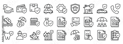 Insurance icon collection. Containing design Insurance, Health Insurance, Insurance, Family Insurance, Life Insurance	