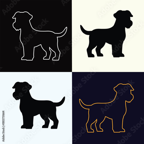 Dog Silhouette and Outline Icon Set Minimalist Terrier Pet Logo Design Collection
