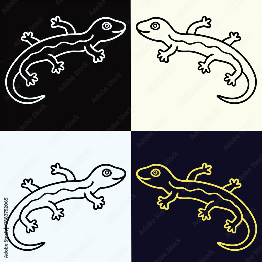 Obraz premium Minimalist vector line icons set of lizard and gecko reptiles in various styles for graphic and web design 