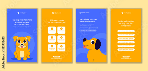 Hand Drawn Flat Cartoon Pets Care Services Social Media Stories Templates Illustration
