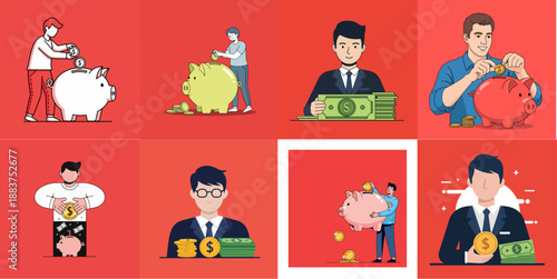 vector illustration Set of a person saving money