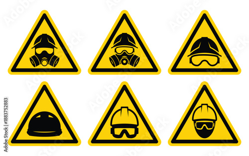 Safety Signs with Protective Gear Icons for Occupational Safety Awareness