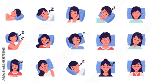 Woman Sleeping Peacefully in Various Positions.