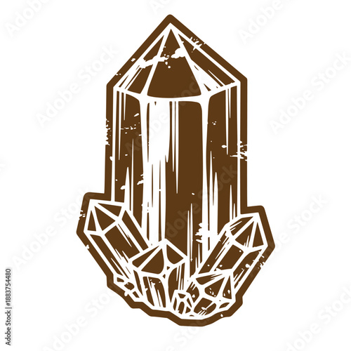 Drawing Vintage grunge  texture Brown crystal illustration with white lines on white background  crystal cluster with pointed top and multiple facets