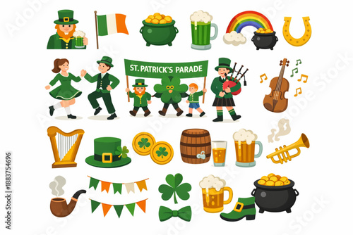 Saint Patrick Day greeting card icons