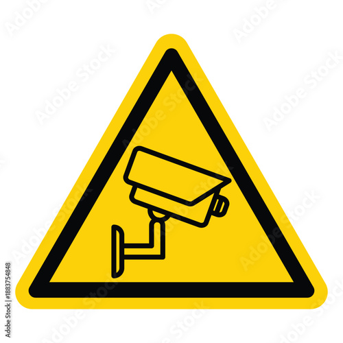 Caution Sign Indicating Surveillance Camera Presence in Public Areas
