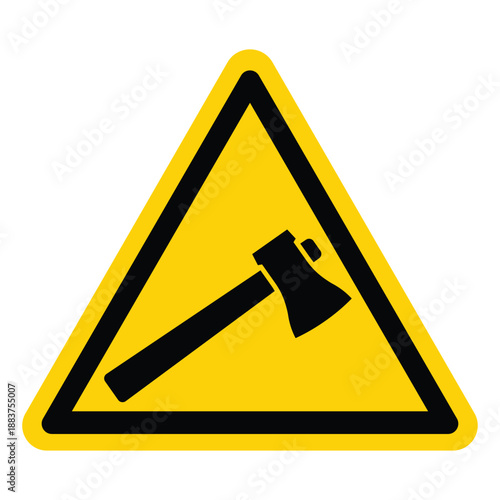 Caution Symbol with Axe on Yellow Warning Triangle Background