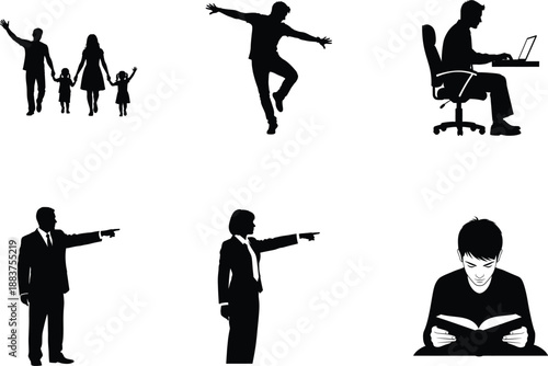 People silhouettes engaging in various activities and gestures