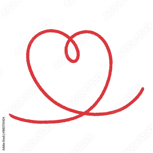 くるんと一回転したハートのリボン。赤いペンでハートを描いたベクターイラスト。バレンタインのプロモーションや恋愛系の動画投稿のスタンプ素材に適した手描きのアイコン素材