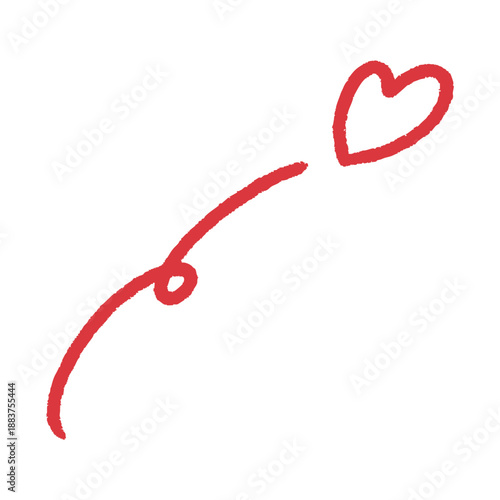くるんと一回転して飛び出すハート。赤いペンでハートを描いたベクターイラスト。バレンタインのプロモーションや恋愛系の動画投稿のスタンプ素材に適した手描きのアイコン素材
