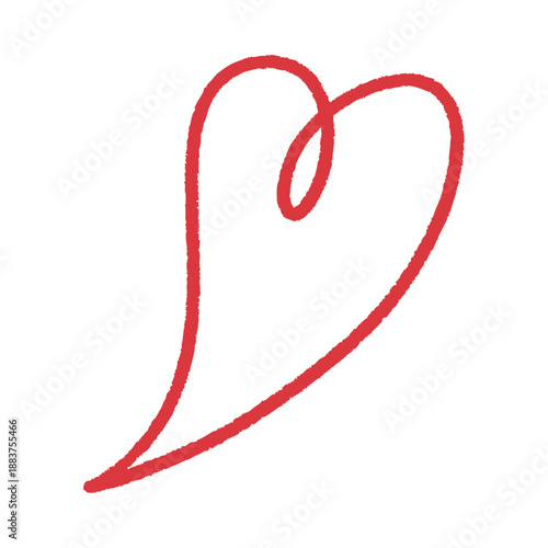 キュンとした気持ちを表現したハートのアイコン。赤いペンでハートを描いたベクターイラスト。バレンタインのプロモーションや恋愛系の動画投稿のスタンプ素材に適した手描きのアイコン素材