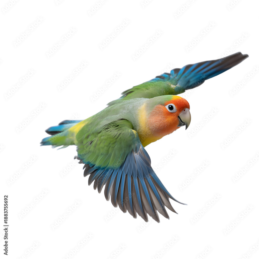 Fototapeta premium Peach-faced Lovebird Flying Side View Isolated