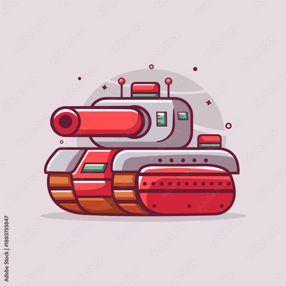 Naklejka premium Playful Cartoon Tank Illustration With Red Cannon, Tracks, And Modern Military Theme For Kids Content