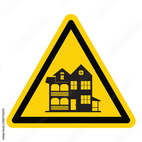 Caution sign indicating a house or home safety hazard warning image