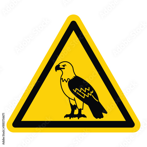 Caution Sign Featuring Eagle Symbol on Yellow Background for Awareness