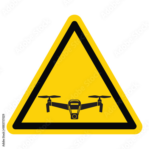 Warning Sign for Drone Use in Restricted Areas with Yellow Triangle Design