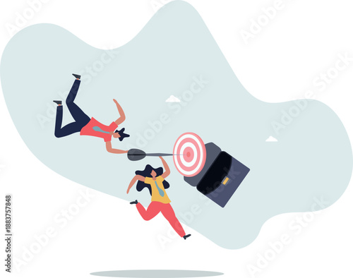 Teamwork to achieve the goal. A man and a woman hit the target with a dart.