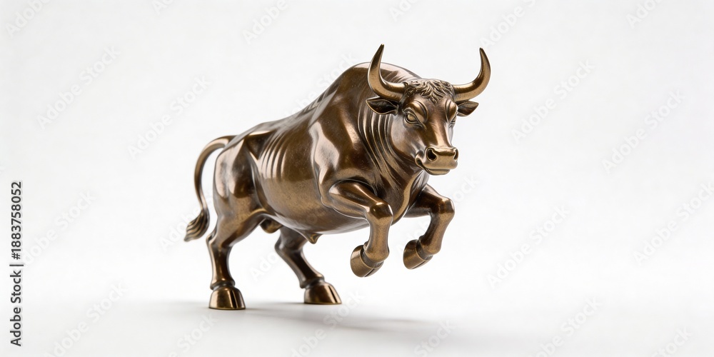 Obraz premium Bronze Bull Statue on white Background