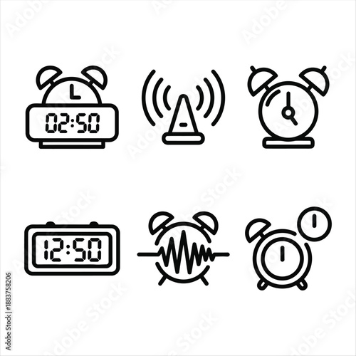 Alarm Icon Set – Time Alert and Reminder Symbols