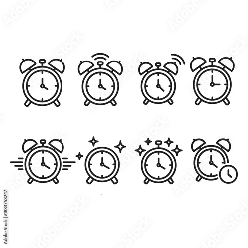Alarm Icon Set – Time Alert and Reminder Symbols